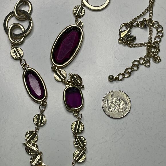 Chico's long necklace gold tone signed jewelry costume purple jewels faceted - Picture 8 of 14